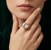 Gold Plated Heart Shaped Watch Ring For Women