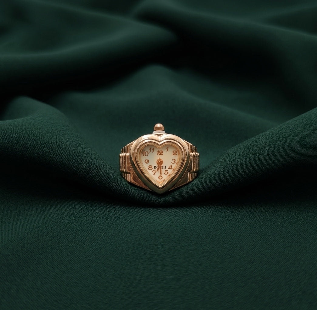 Gold Plated Heart Shaped Watch Ring For Women
