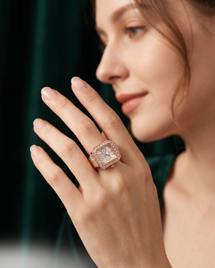 Rose Gold Plated Watch Ring For Women