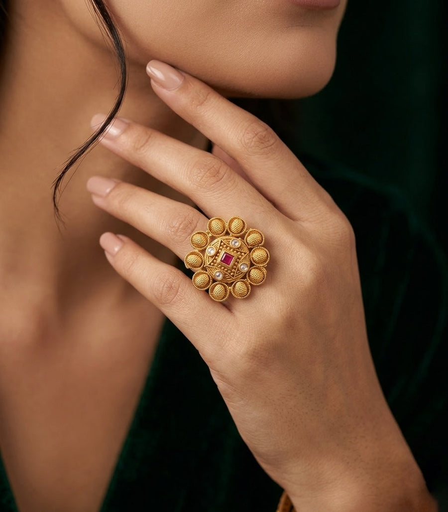 Gold-Toned Traditional Look Ring for Women