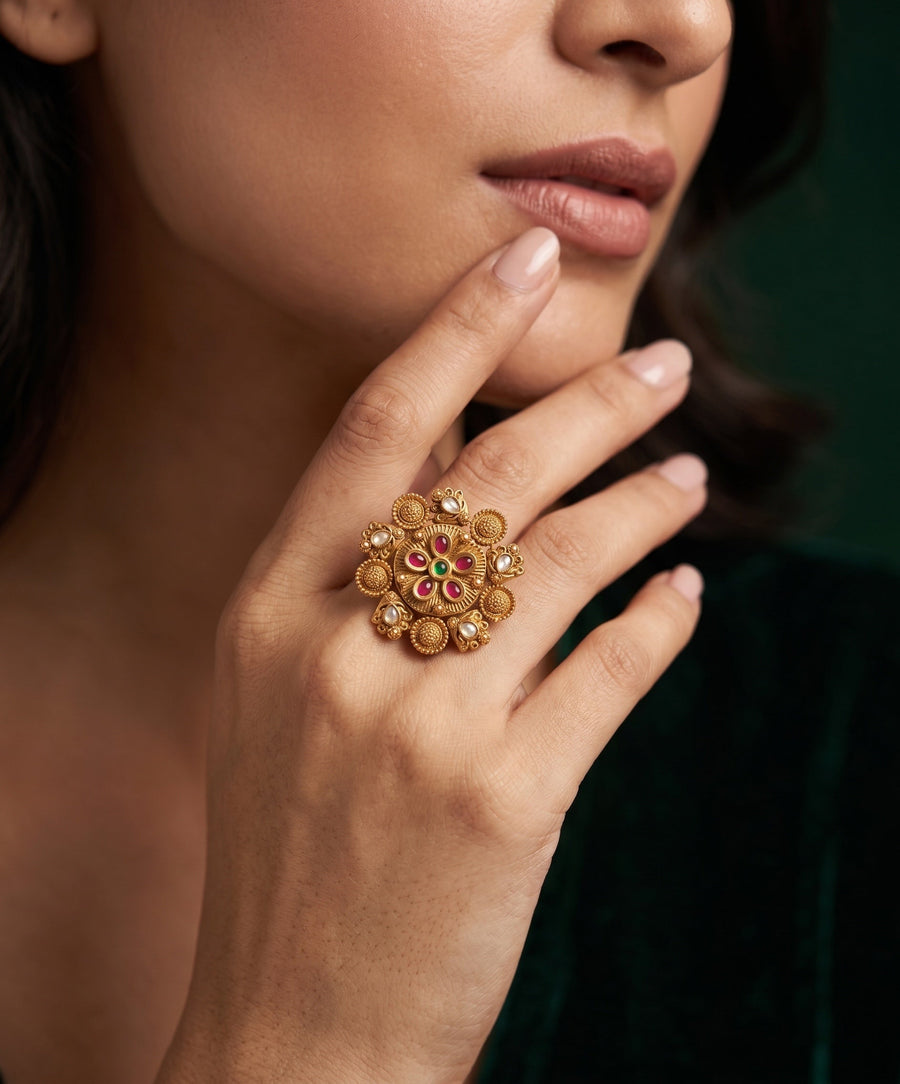 Gold-Toned Traditional Look Ring for Women
