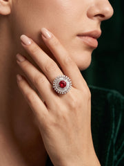 Silver-Plated AD Stone Studded Ring for Women
