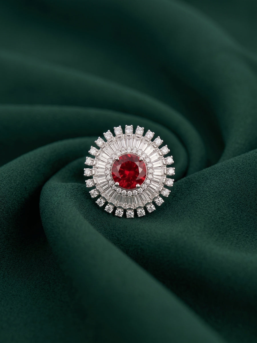 Silver-Plated AD Stone Studded Ring for Women