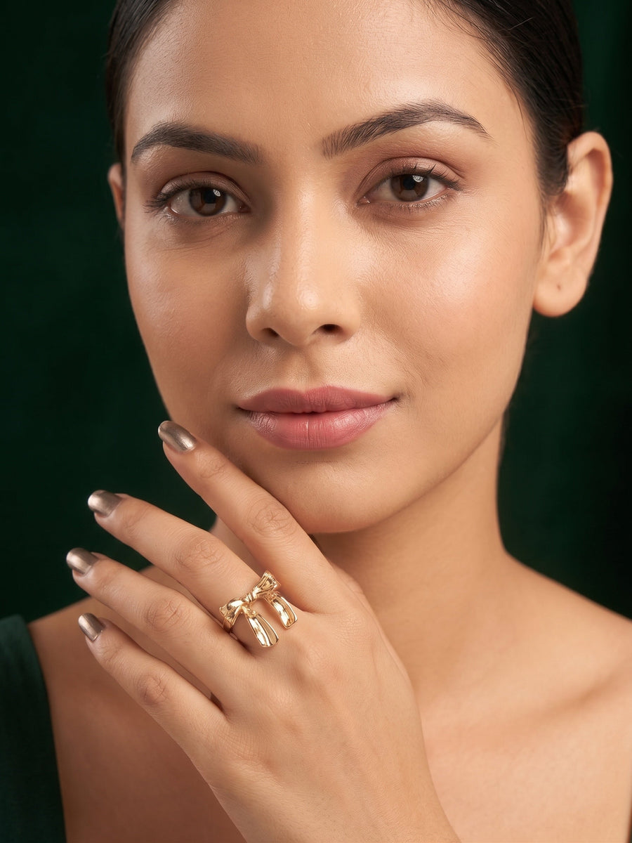 Gold Plated Bow Shaped Ring For Women