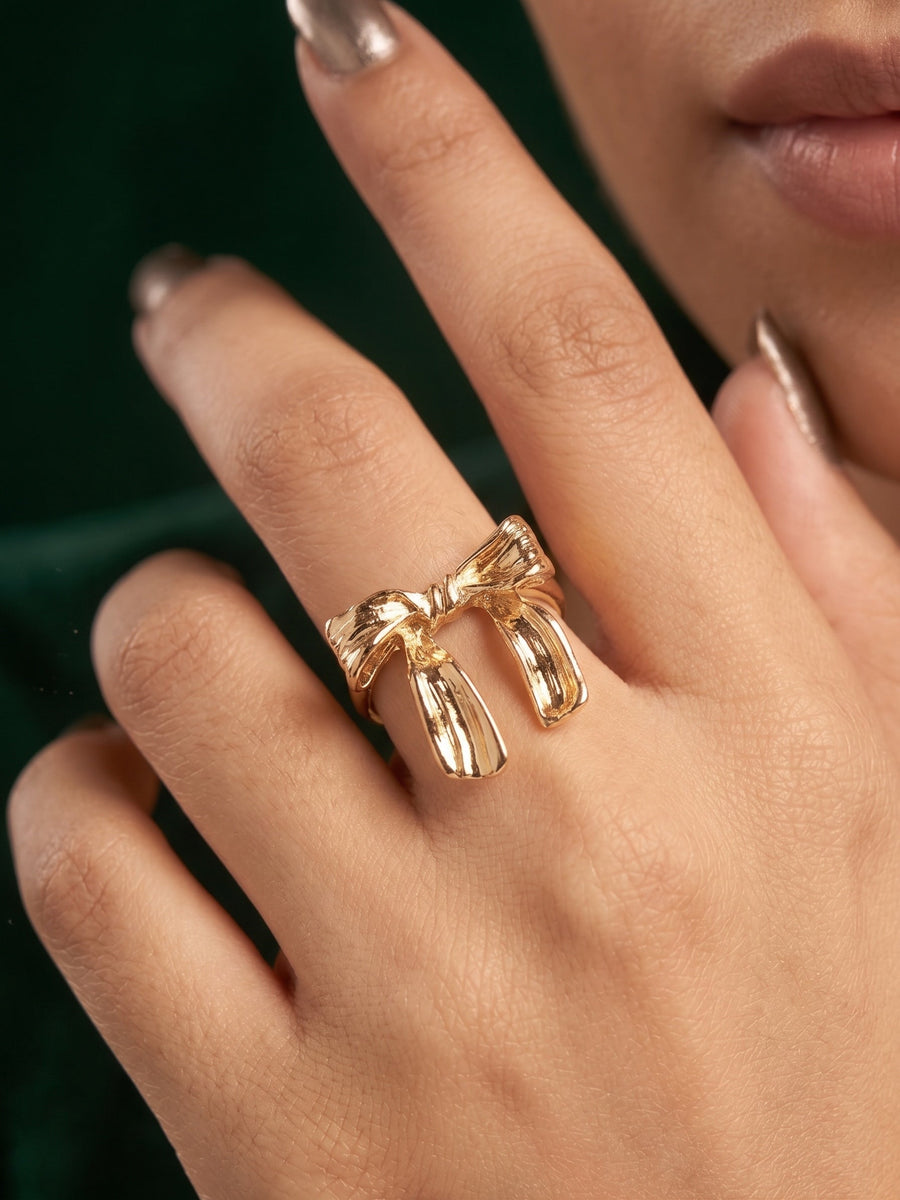 Gold Plated Bow Shaped Ring For Women