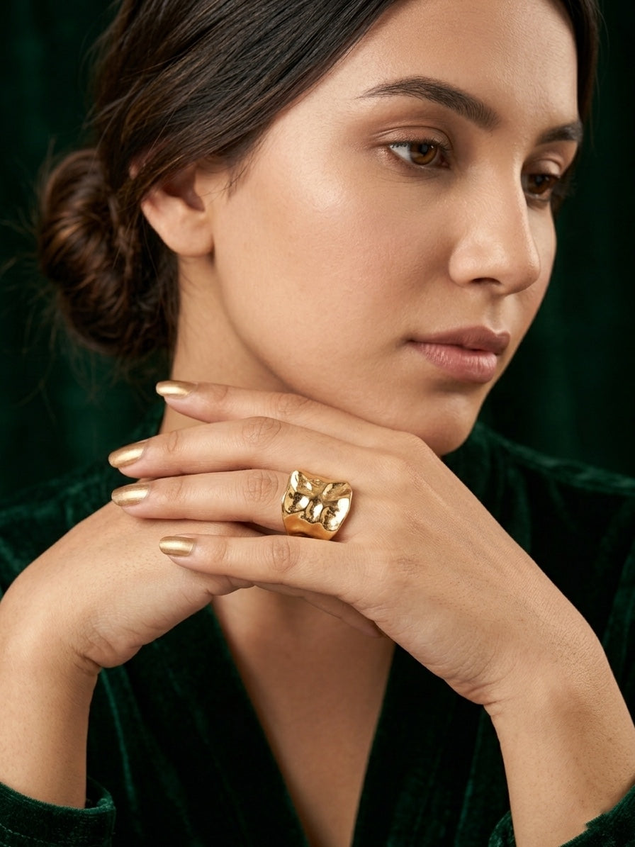 Gold Plated Contaporery Ring For Women