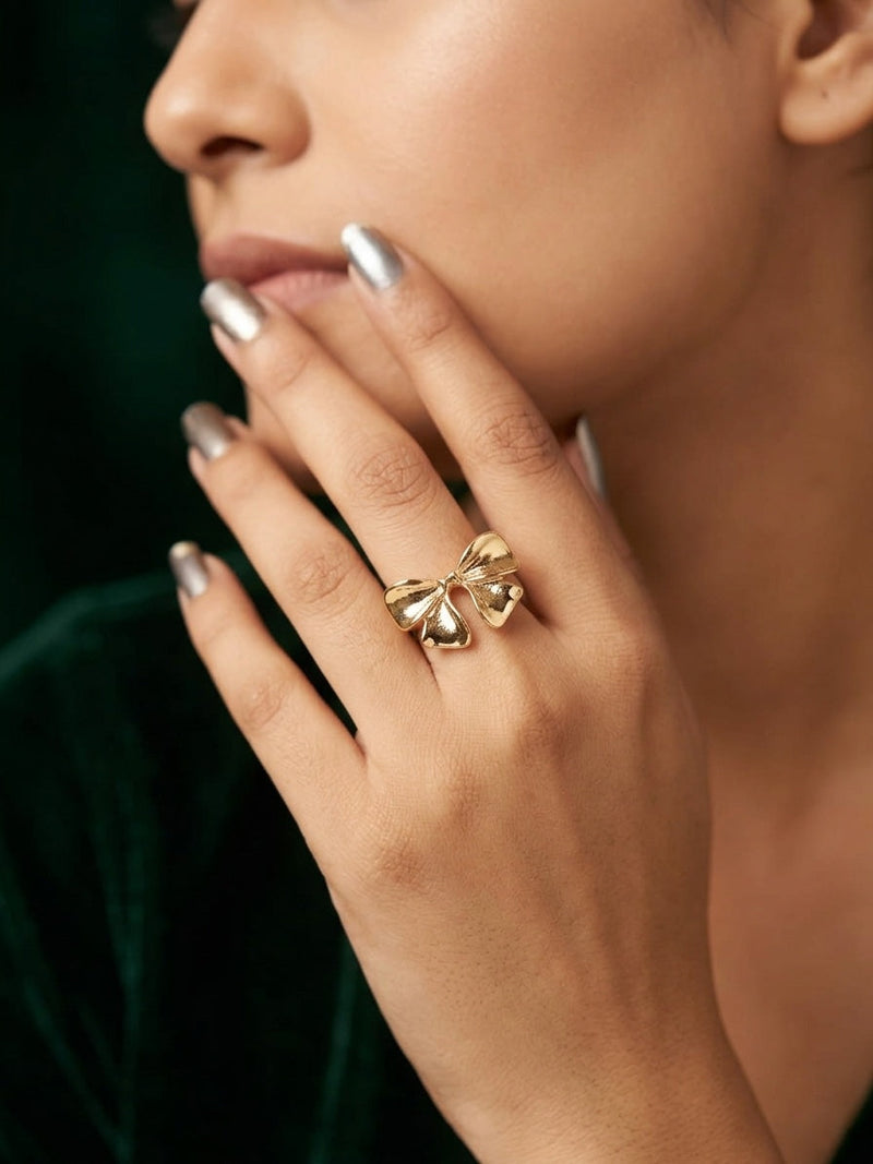 Gold Plated Bow Shaped Ring For Women by Durati