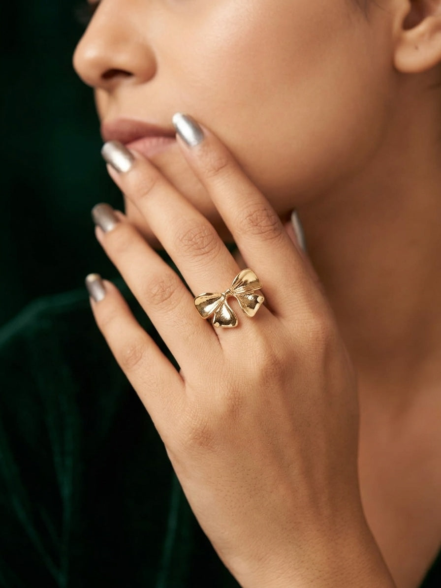Gold Plated Bow Shaped Ring For Women