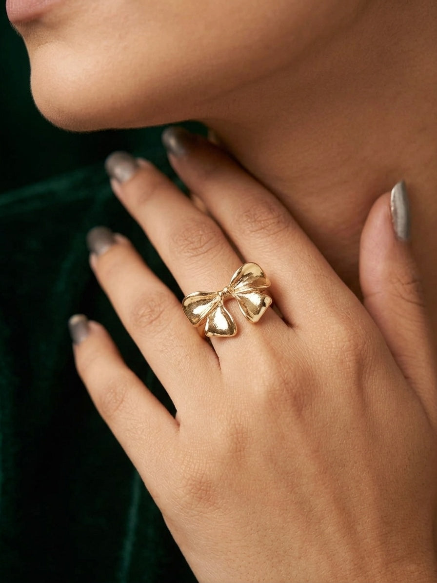 Gold Plated Bow Shaped Ring For Women