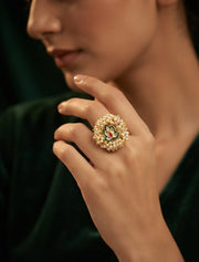 Women Gold-Plated Pearls Beaded Flower Ring
