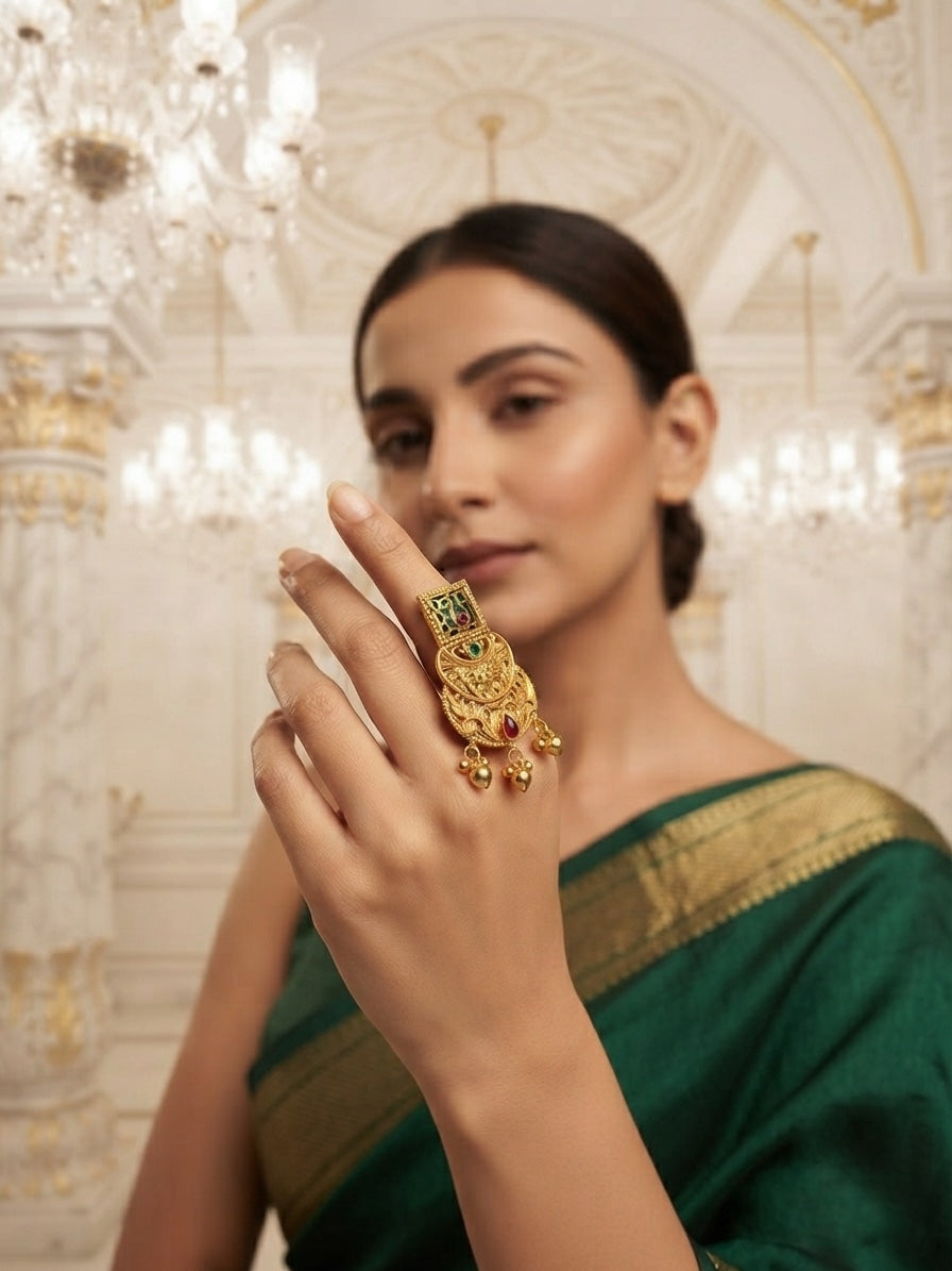 Women Gold-Plated Meenakari Traditional Statement Ring