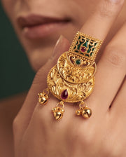 Women Gold-Plated Meenakari Traditional Statement Ring