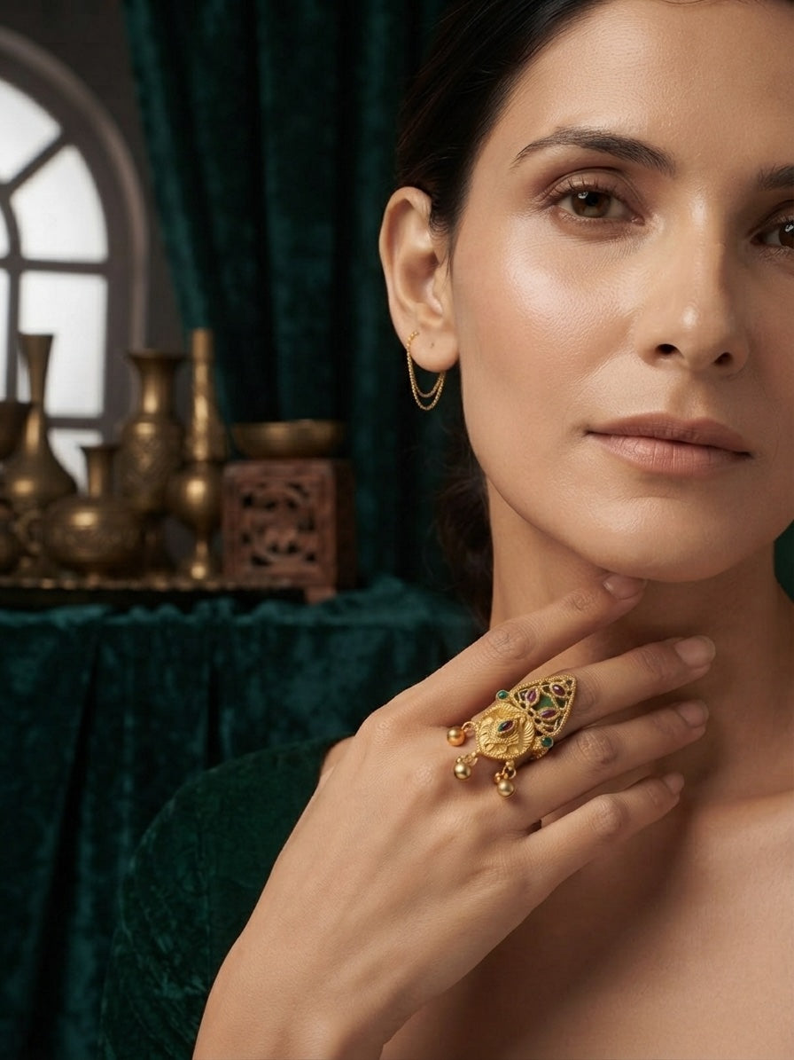 Women Gold-Plated Meenakari Traditional Statement Ring