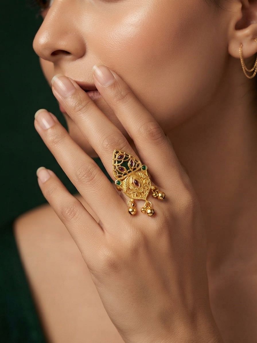Women Gold-Plated Meenakari Traditional Statement Ring