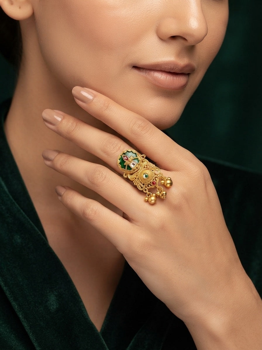 Women Gold-Plated Meenakari Traditional Statement Ring
