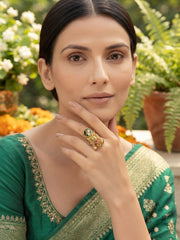 Women Gold-Plated Meenakari Traditional Statement Ring