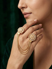 Women Silver-Plated Traditional Statement Double Finger Ring