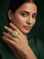Women Gold-Plated Kundan Traditional Statement Ring