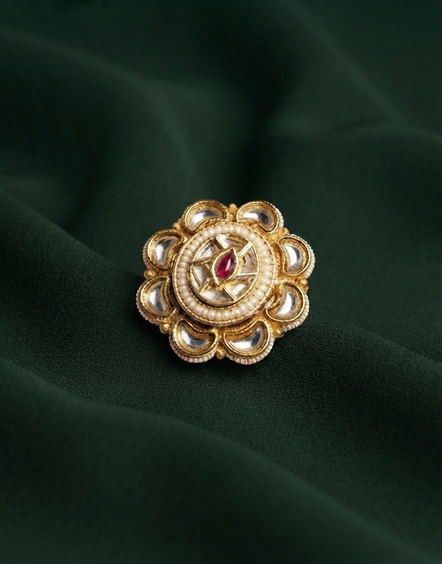 Women Gold-Plated Kundan Traditional Statement Ring