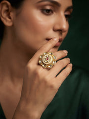 Women Gold-Plated Kundan Traditional Statement Ring