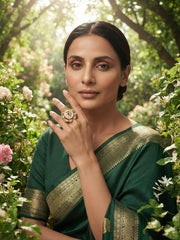 Women Gold-Plated Kundan Traditional Statement Ring