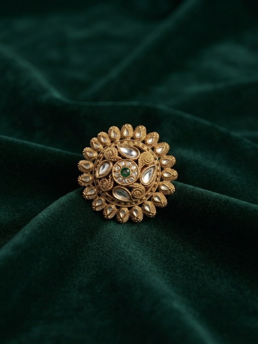 Women Gold-Plated Kundan Traditional Statement Ring