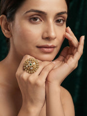 Women Gold-Plated Kundan Traditional Statement Ring