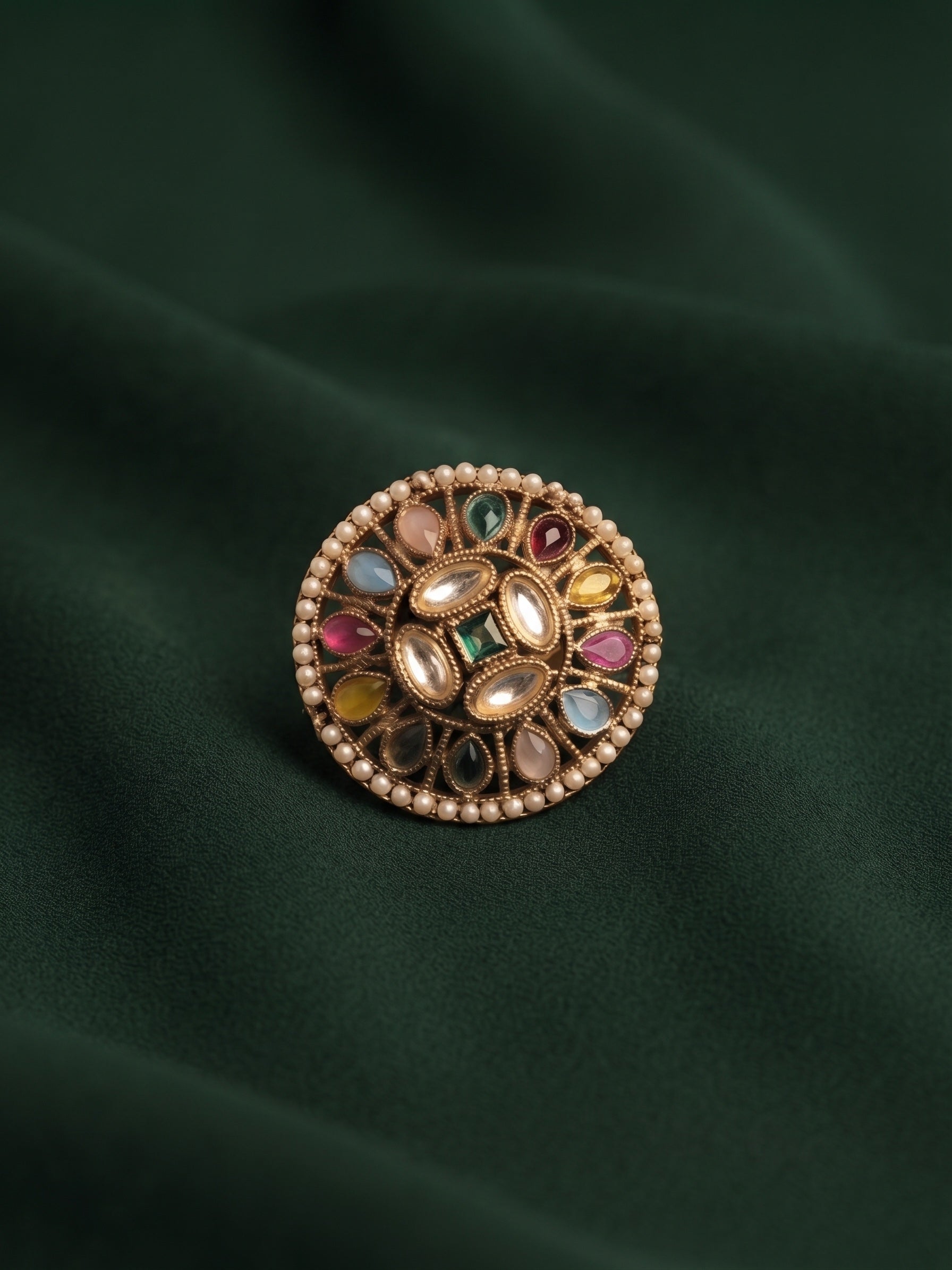 Women Gold-Plated Kundan Traditional Statement Ring