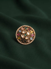 Women Gold-Plated Kundan Traditional Statement Ring