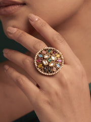 Women Gold-Plated Kundan Traditional Statement Ring
