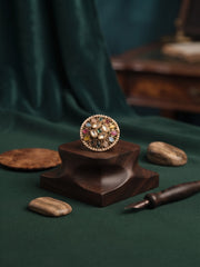 Women Gold-Plated Kundan Traditional Statement Ring