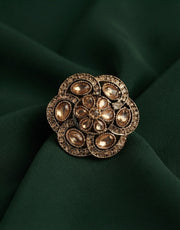 Women Gold-Plated Kundan Traditional Statement Ring