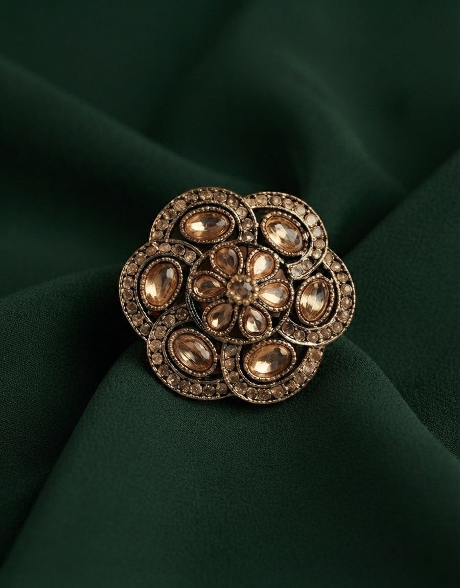 Women Gold-Plated Kundan Traditional Statement Ring