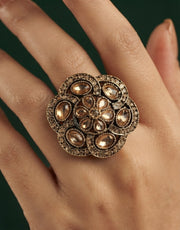 Women Gold-Plated Kundan Traditional Statement Ring