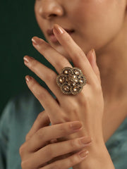 Women Gold-Plated Kundan Traditional Statement Ring