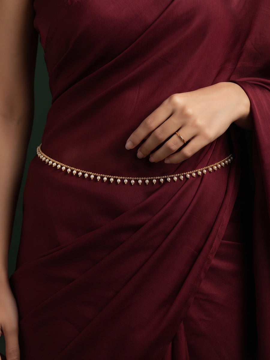 Women Gold Plated Pearls Beaded Waist Chain "Kamarband" Saree Accessories