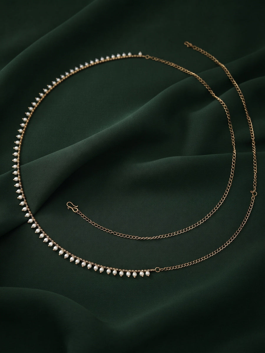 Women Gold Plated Pearls Beaded Waist Chain "Kamarband" Saree Accessories