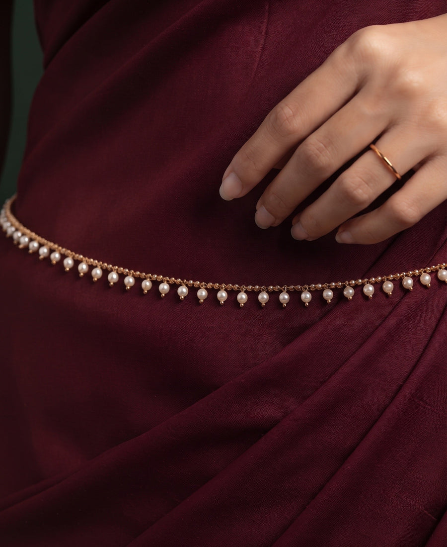 Women Gold Plated Pearls Beaded Waist Chain "Kamarband" Saree Accessories